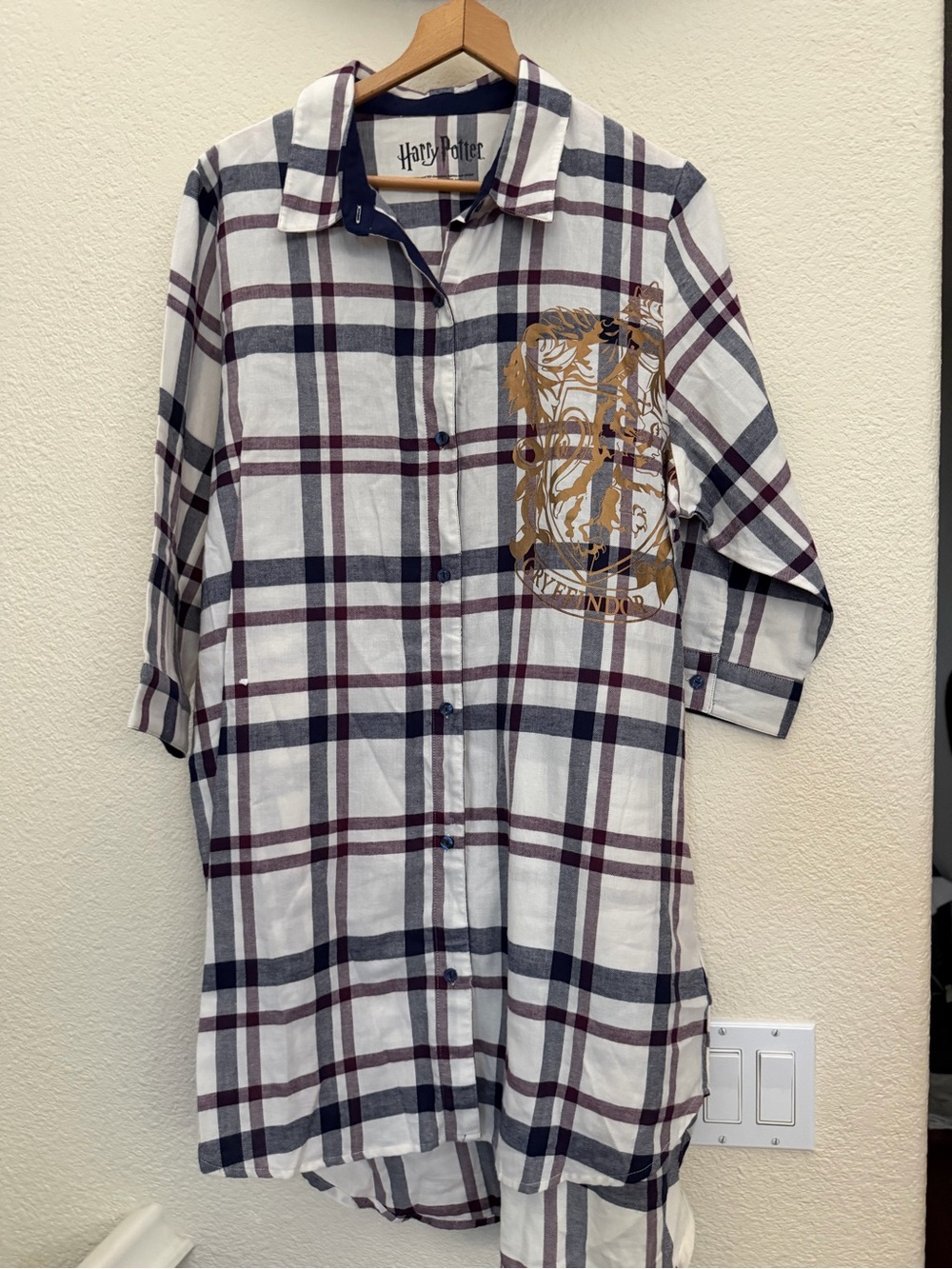 Harry Potter Gryffindor Plaid Button-Down Sleep Tunic Flannel XL